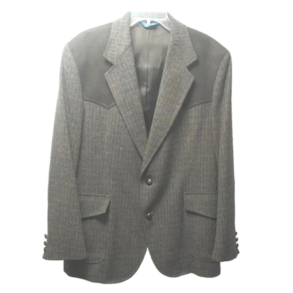 Vtg Pendleton Sports Coat Blazer Jacket Men 44 Wool Tweed Suede Leather Patch - Picture 1 of 10
